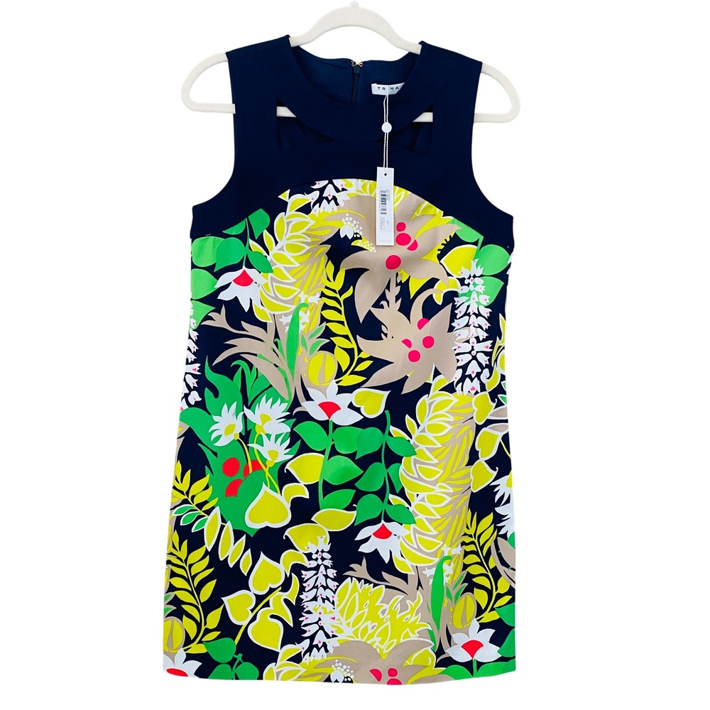 Trina Turk NWT Bev‎ Dress Navy Multi Color Cutout Cocktail Mini Dress Size 4 - Picture 2 of 9